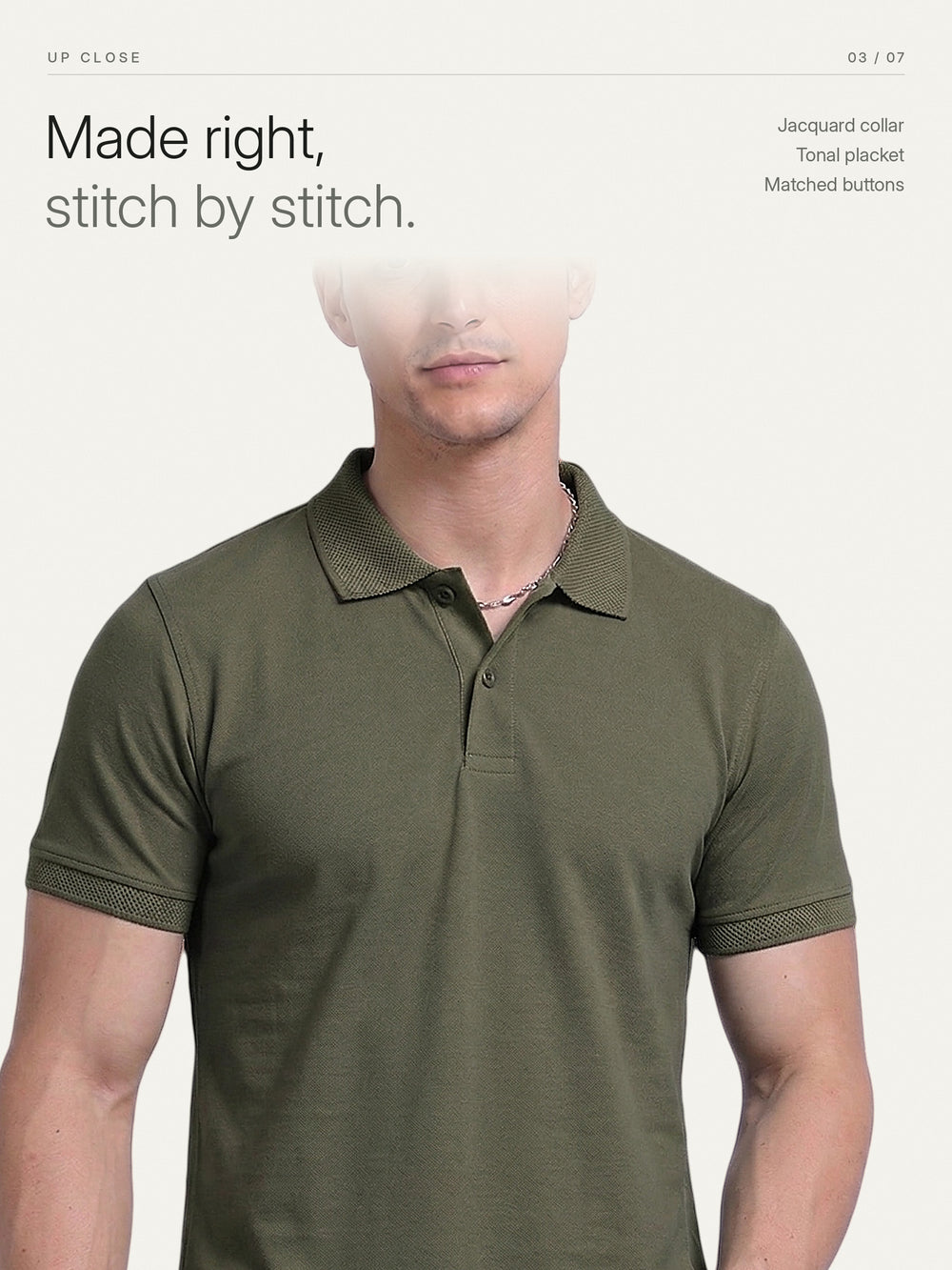 EcoBlend Polo Plain - Olive – Close-up