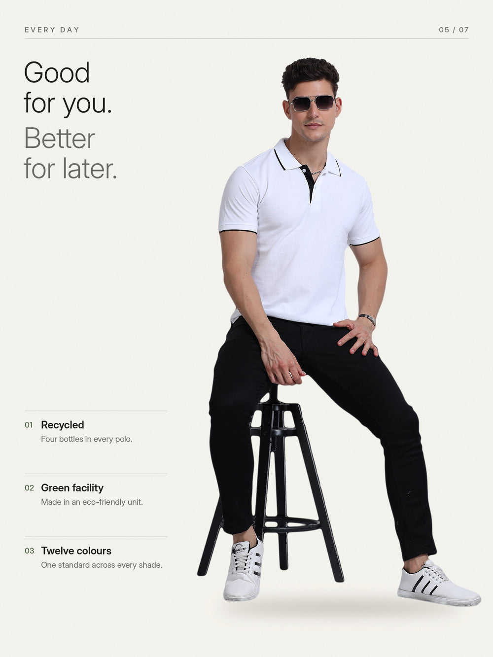 EcoBlend Polo Tshirts - White with Black Tipping – Everyday