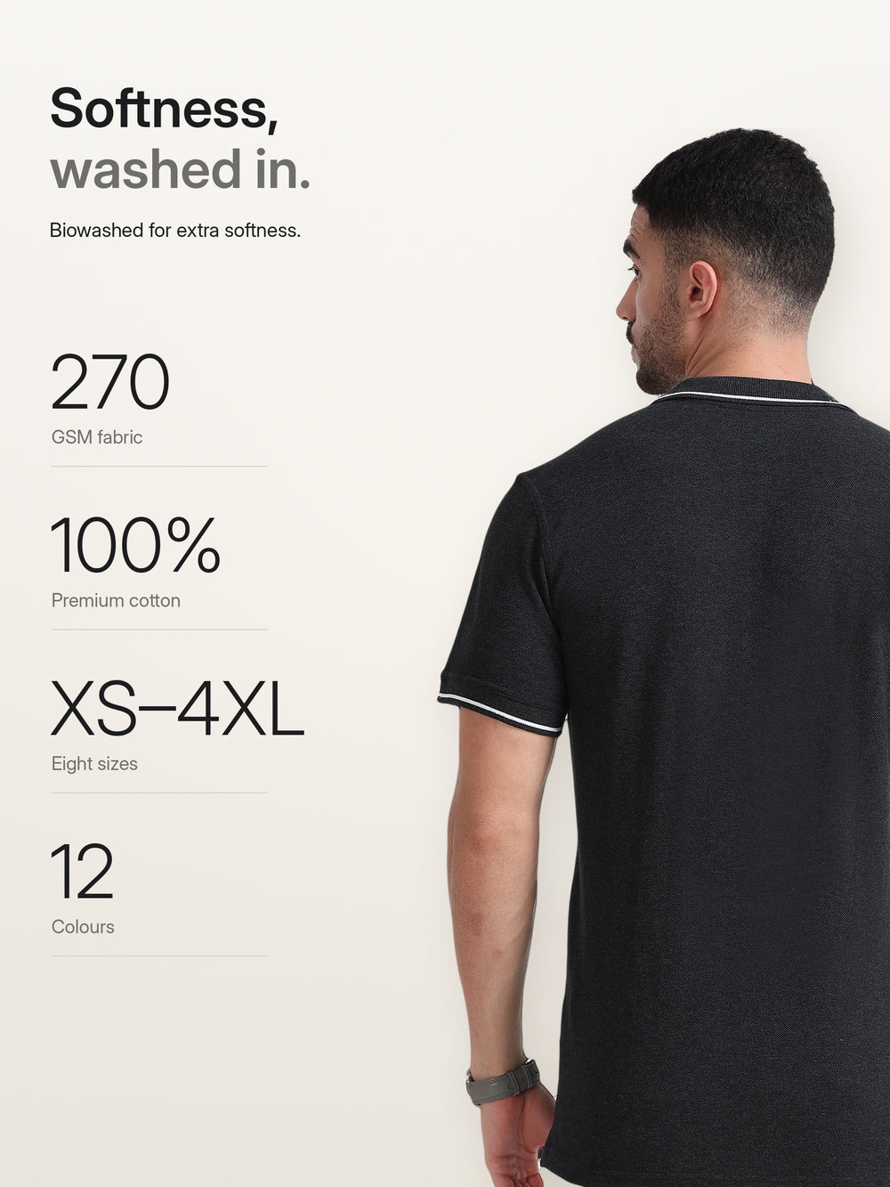 Biowashed Organic Polo - Charcoal with White Tipping – Softness