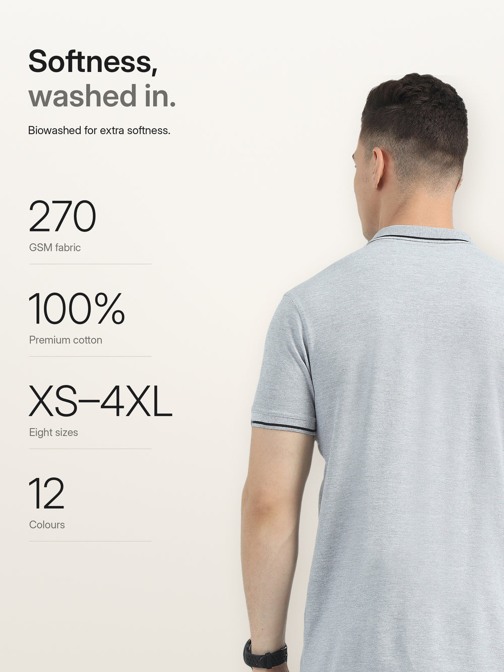 Biowashed Organic Polo - Grey with Black Tipping – Softness