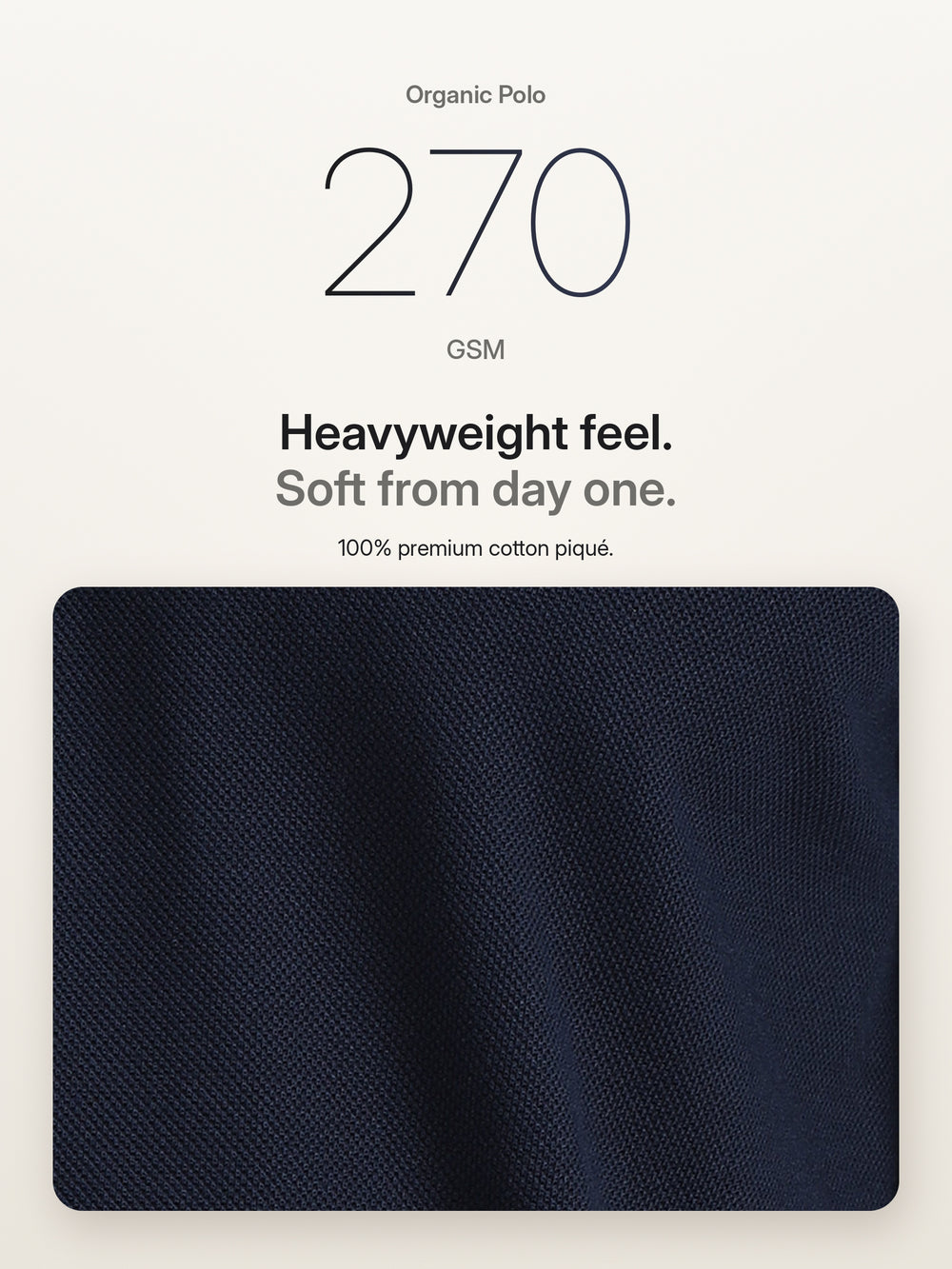 Biowashed Organic Polo - Navy Blue with White Tipping – Fabric