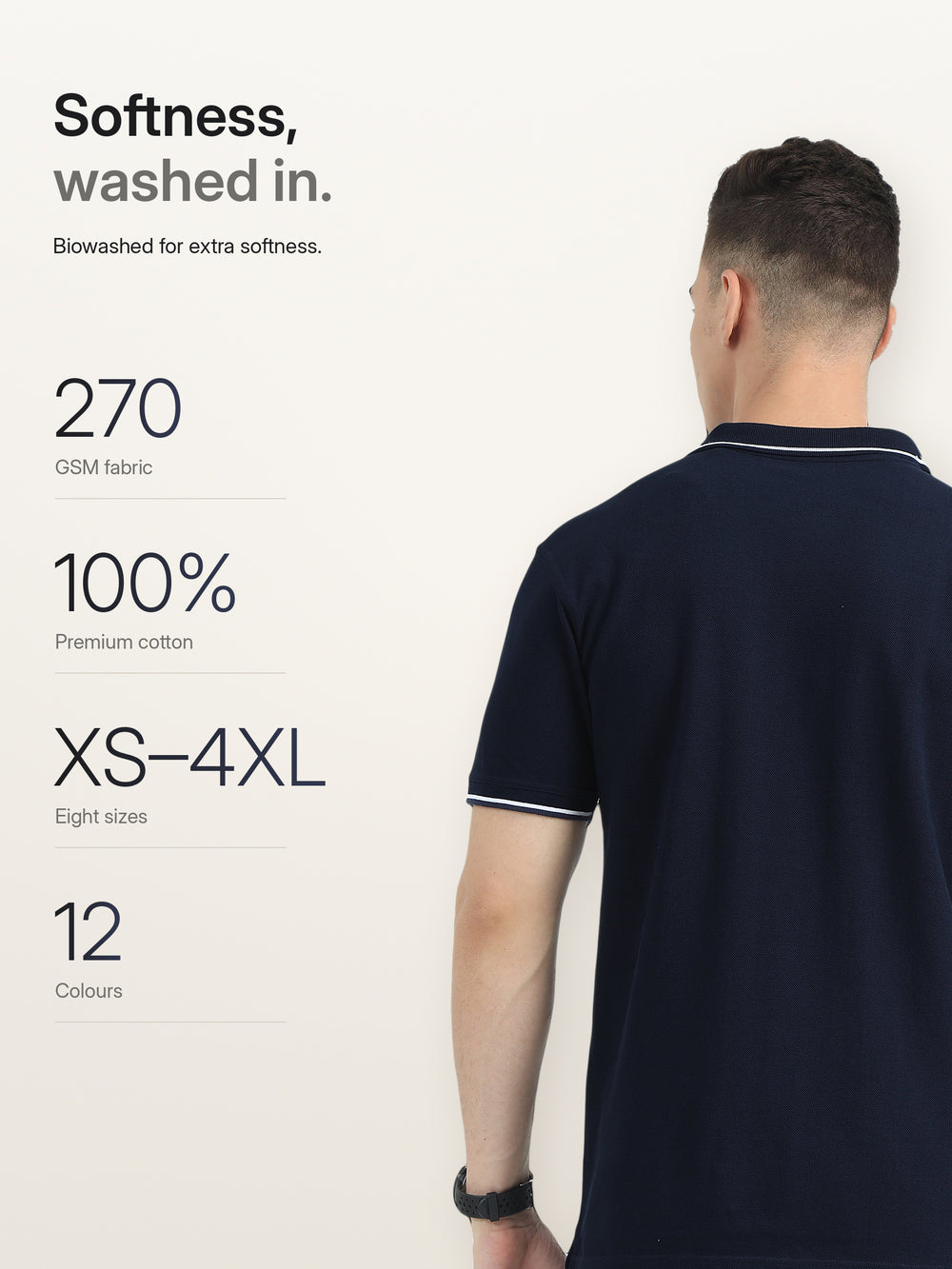 Biowashed Organic Polo - Navy Blue with White Tipping – Softness