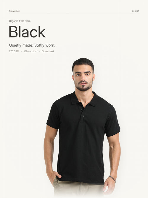 Biowashed Organic Polo Plain - Black