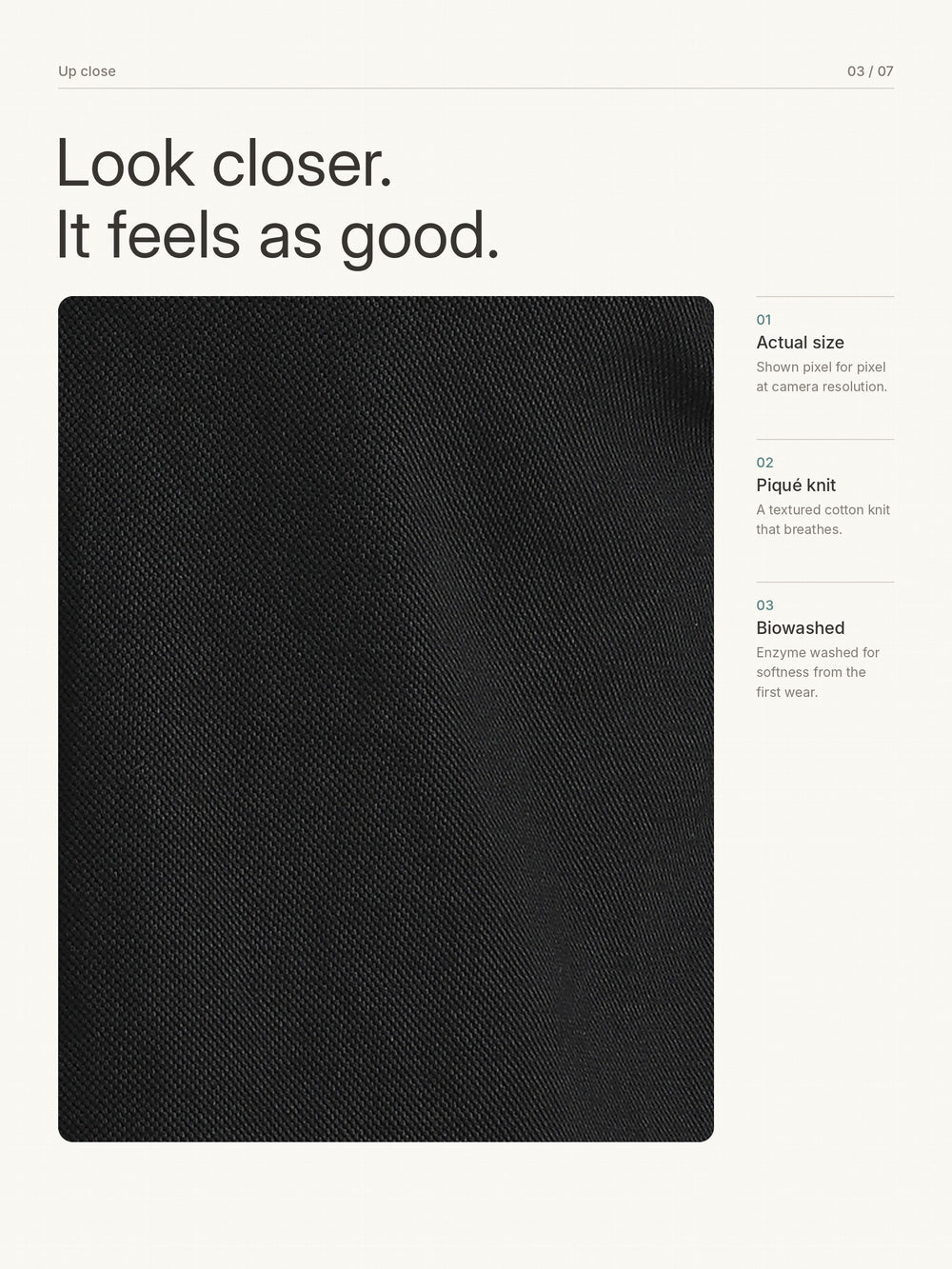Biowashed Organic Polo Plain - Black – Close-up