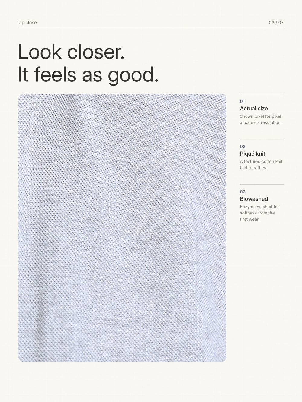 Biowashed Organic Polo Plain - Grey Melange – Close-up