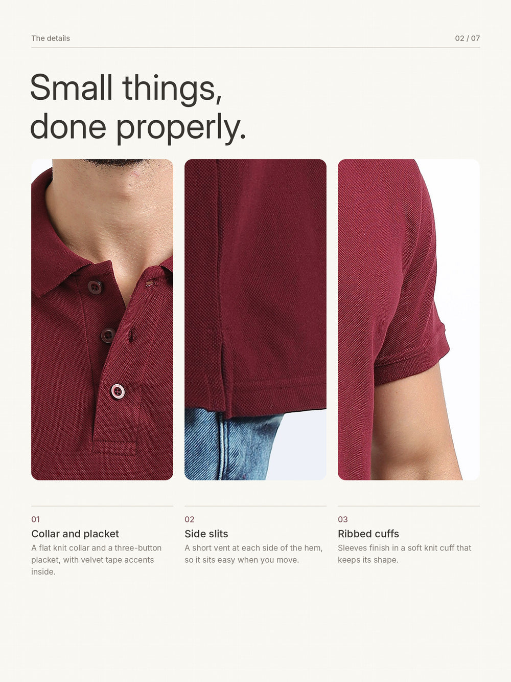 Biowashed Organic Polo Plain - Maroon – Details