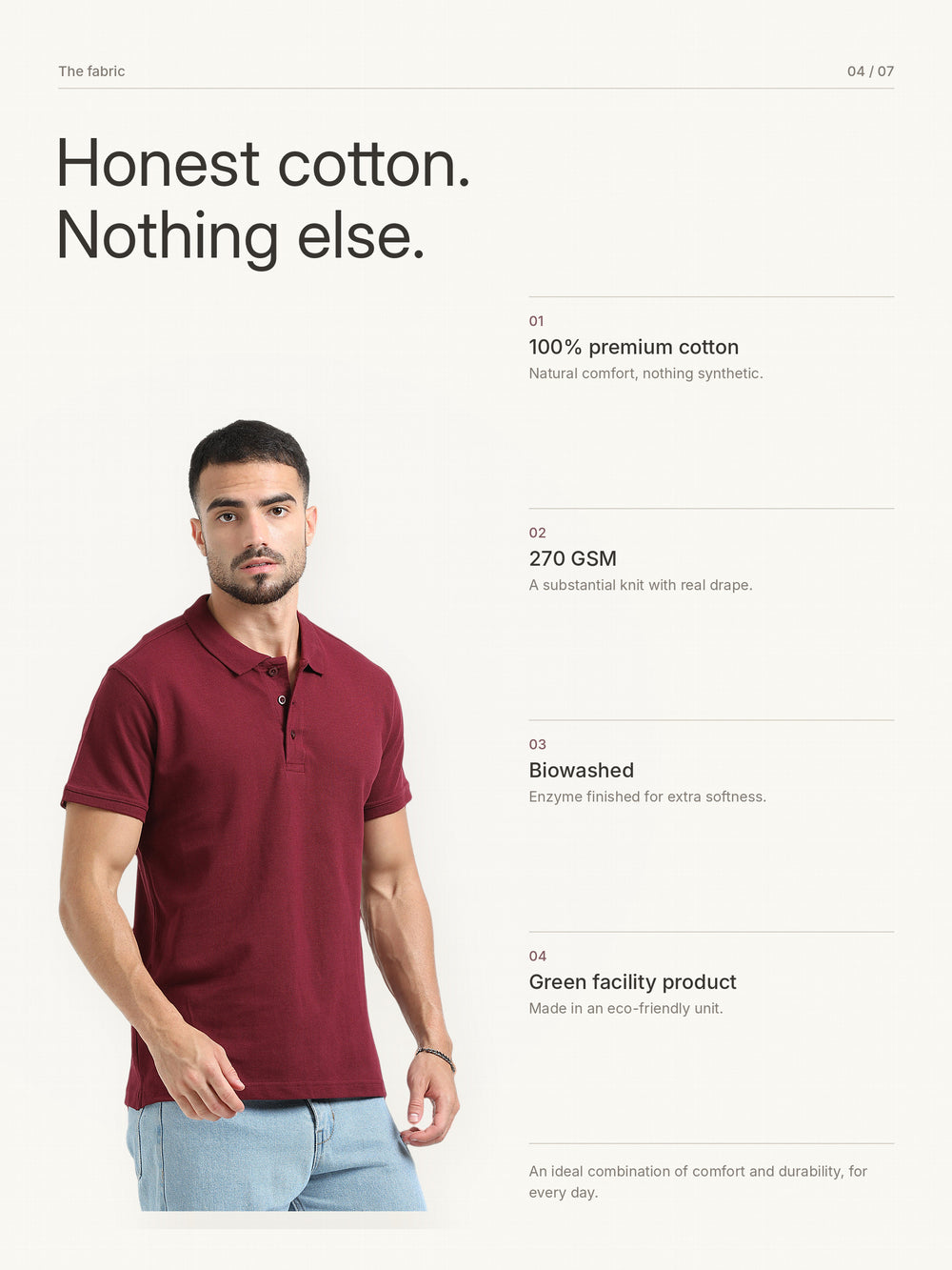 Biowashed Organic Polo Plain - Maroon – Fabric