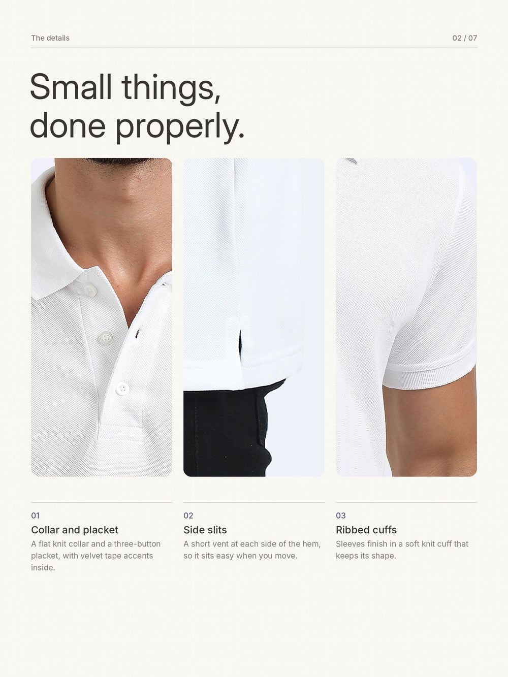 Biowashed Organic Polo Plain - White – Details