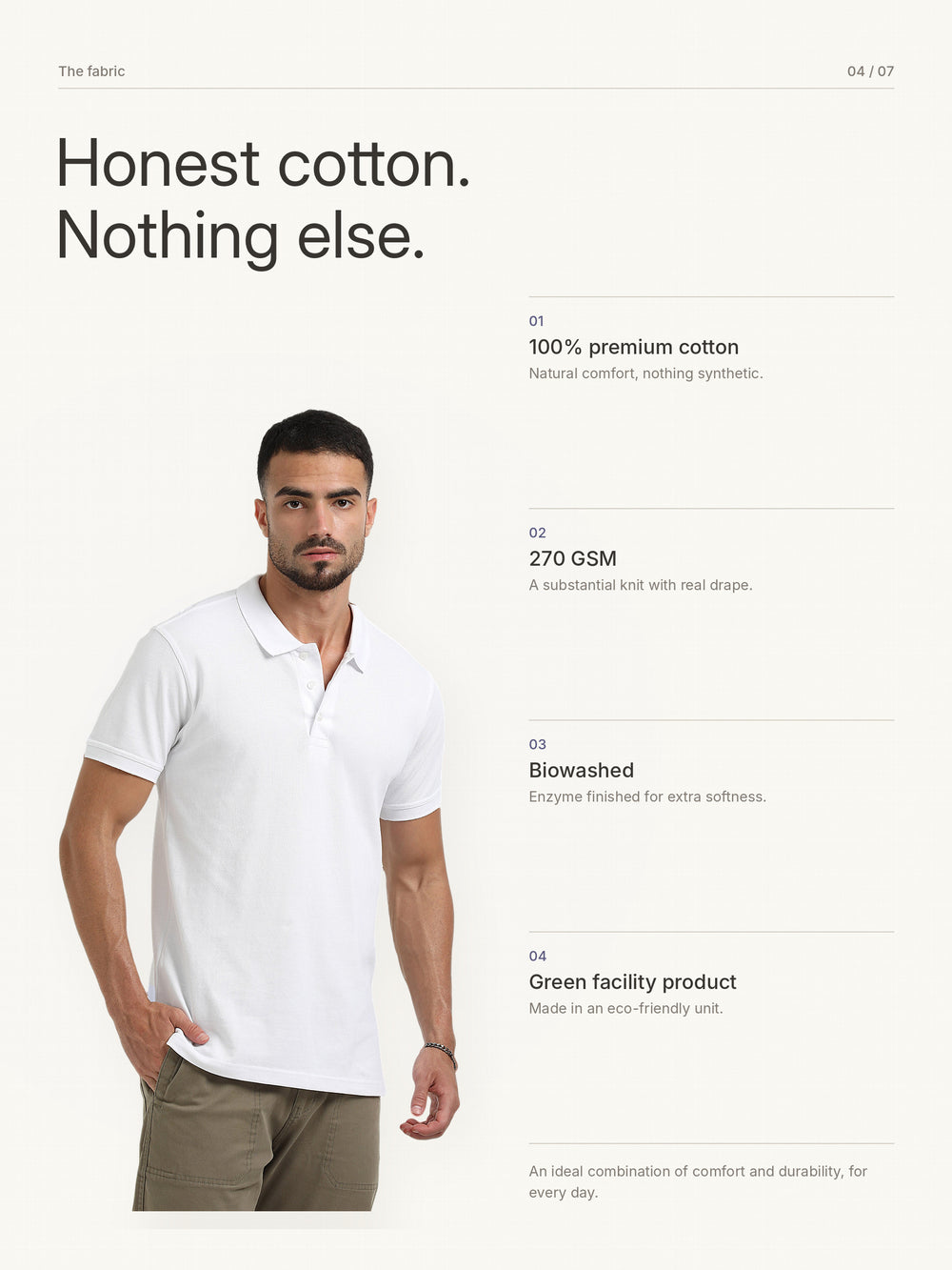 Biowashed Organic Polo Plain - White – Fabric