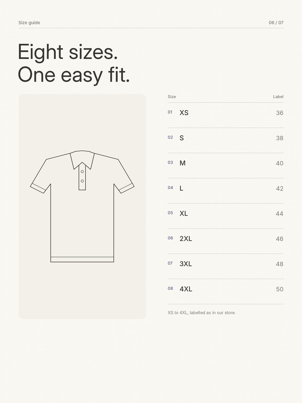 Biowashed Organic Polo Plain - White – Size guide