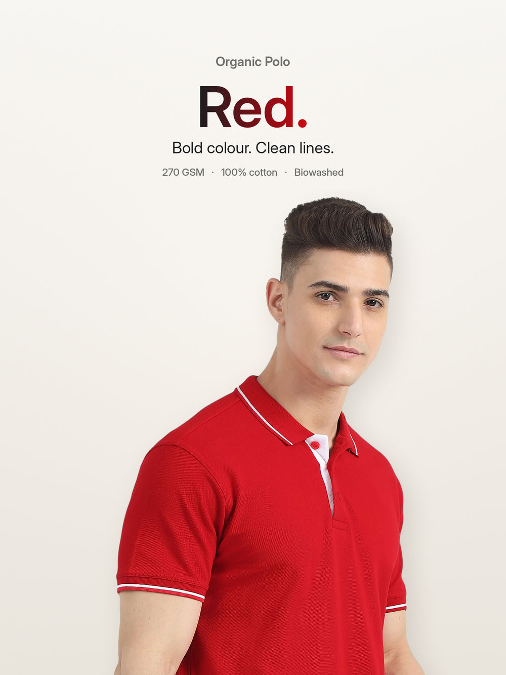 Biowashed Organic Polo - Red with White Tipping – Hero
