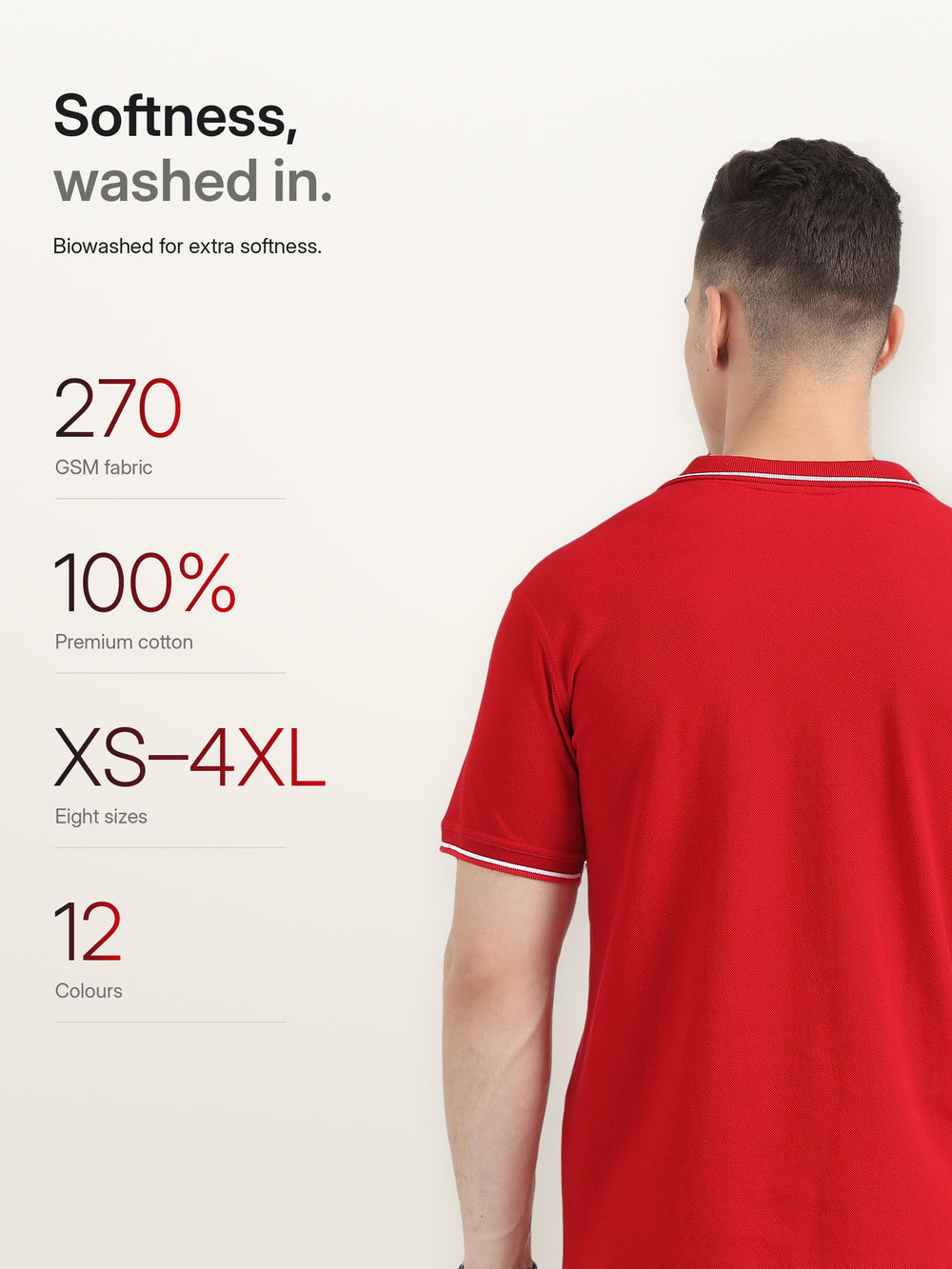Biowashed Organic Polo - Red with White Tipping – Softness
