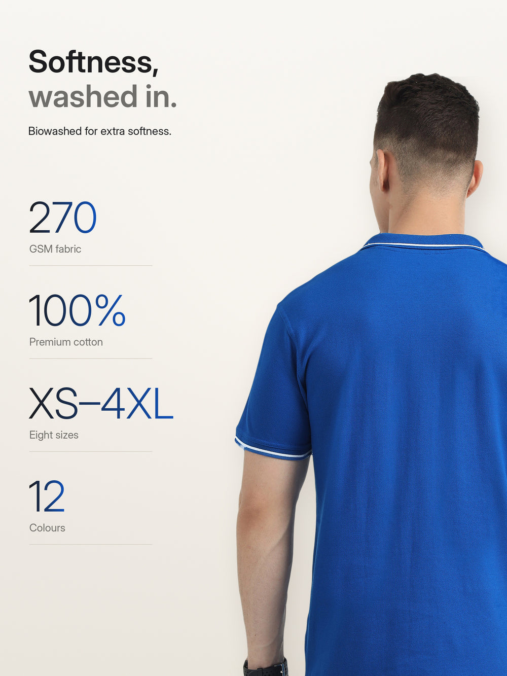 Biowashed Organic Polo - Royal Blue with White Tipping – Softness