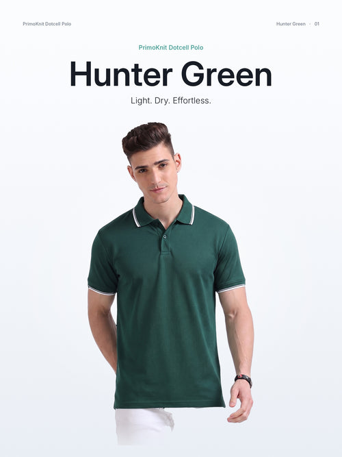 PrimoKnit Dotcell Polo - Hunter Green with White Tipping