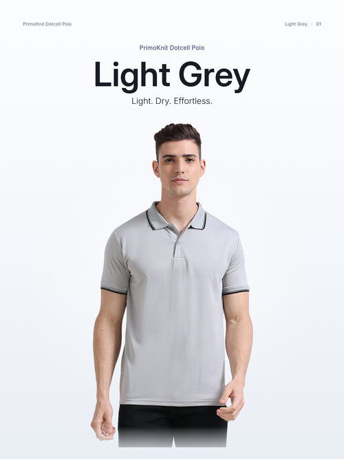 PrimoKnit Dotcell Polo - Light Grey with Black Tipping