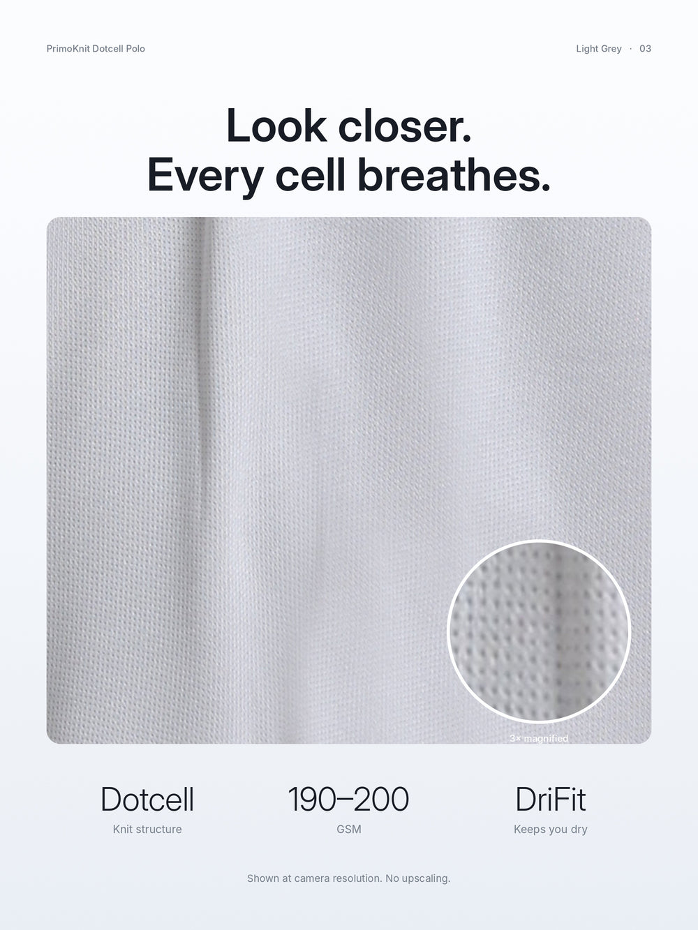 PrimoKnit Dotcell Polo - Light Grey with Black Tipping – Close-up