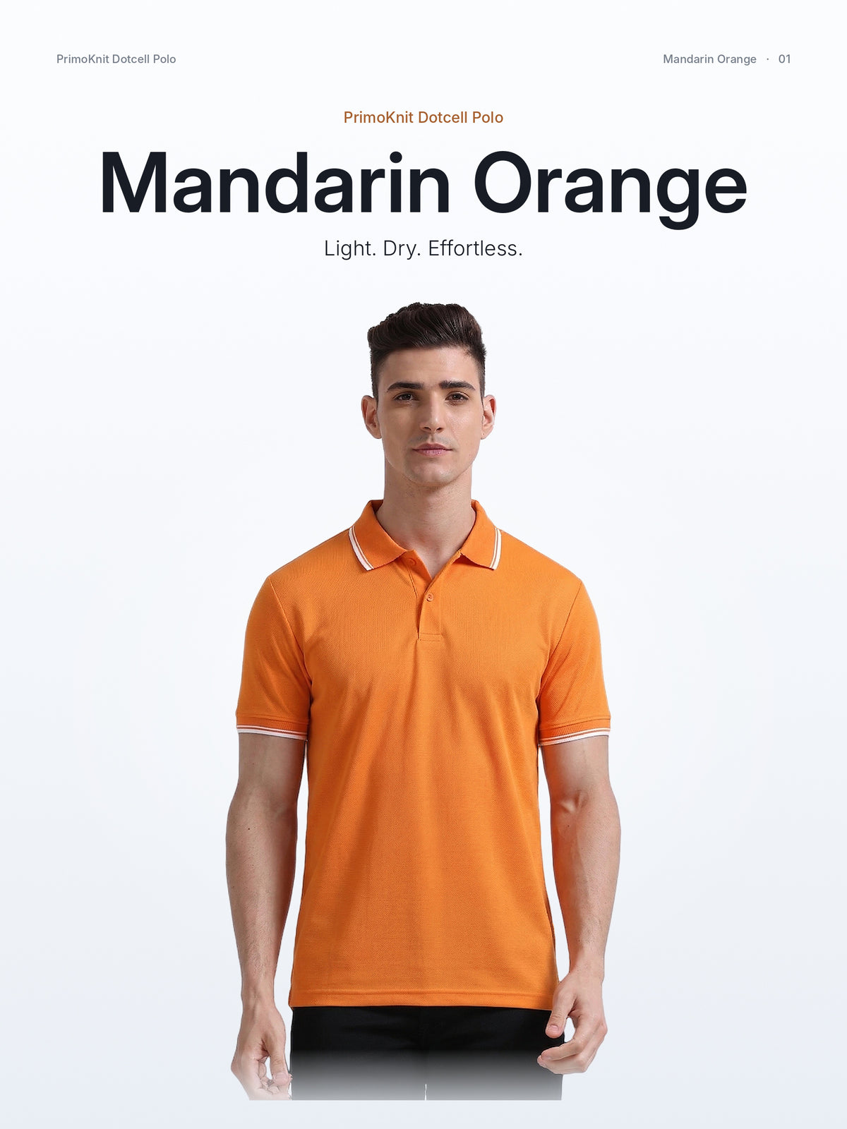PrimoKnit Dotcell Polo - Mandarin Orange with White Tipping – Hero