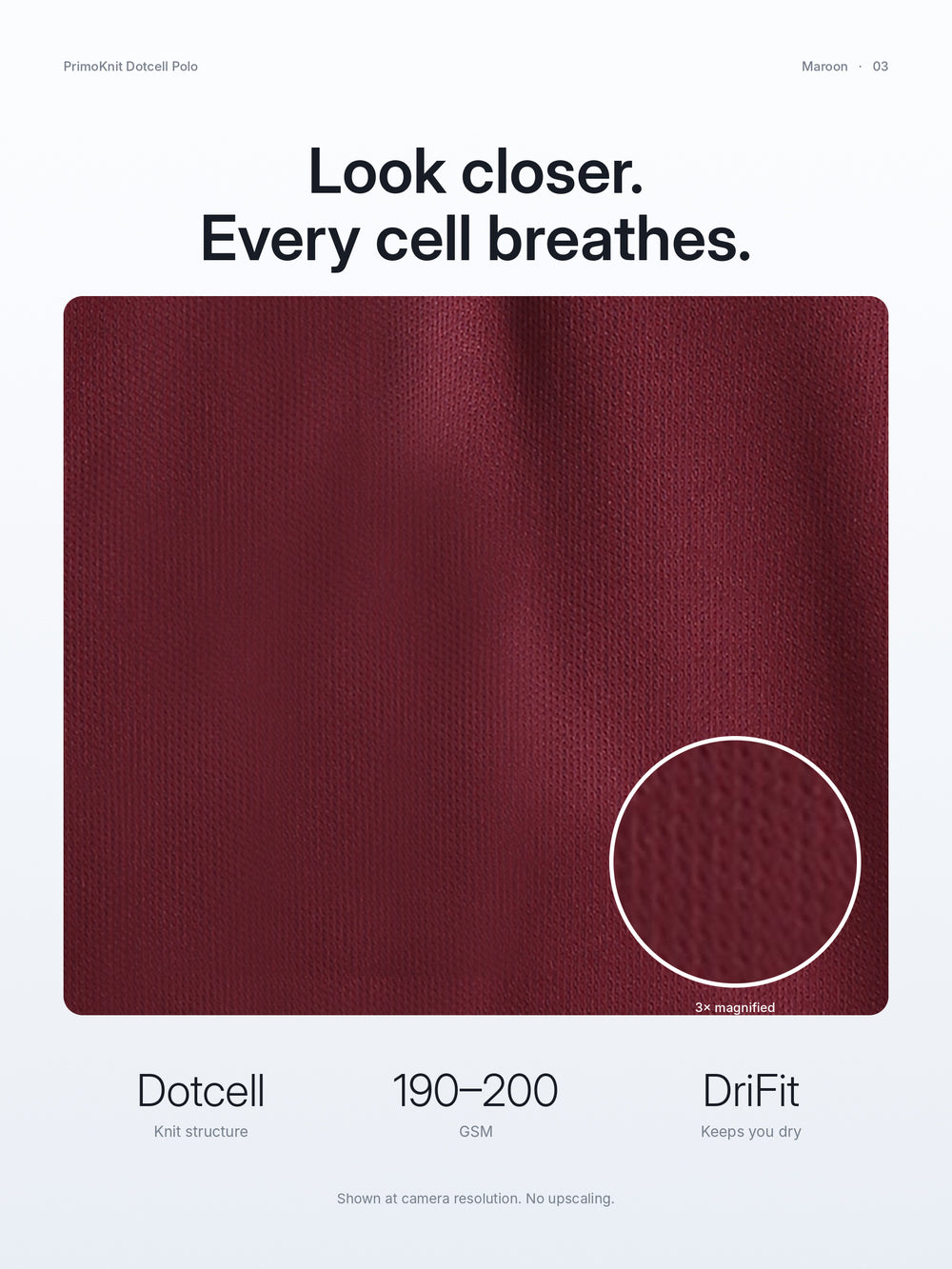 PrimoKnit Dotcell Polo - Maroon with White Tipping – Close-up