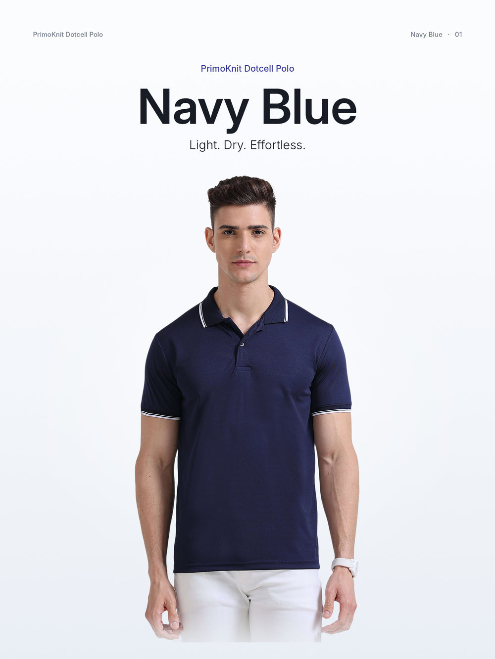 PrimoKnit Dotcell Polo - Navy Blue with White Tipping – Hero