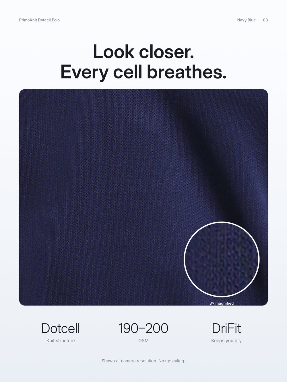 PrimoKnit Dotcell Polo - Navy Blue with White Tipping – Close-up