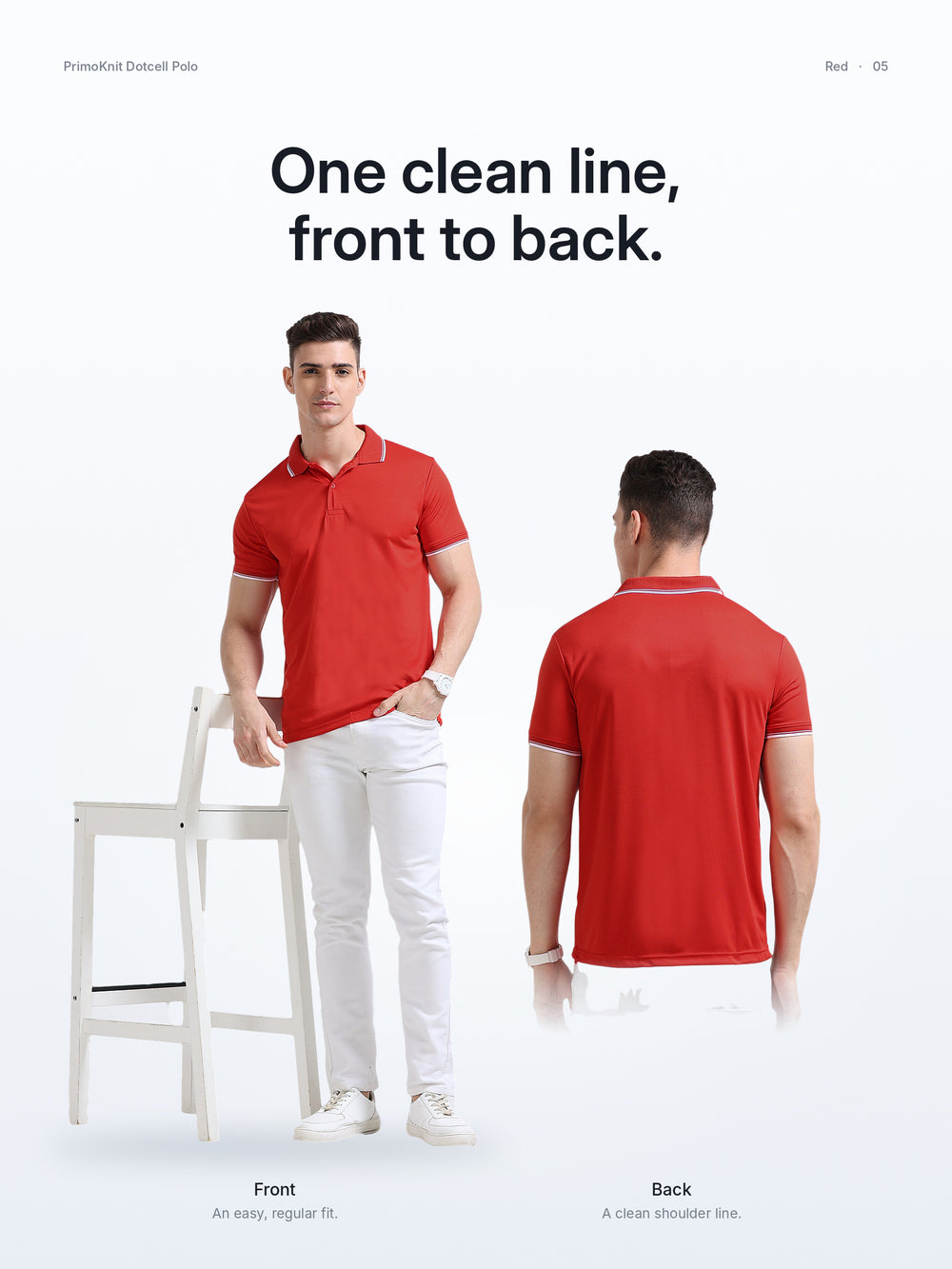 PrimoKnit Dotcell Polo - Red with White Tipping – Lifestyle