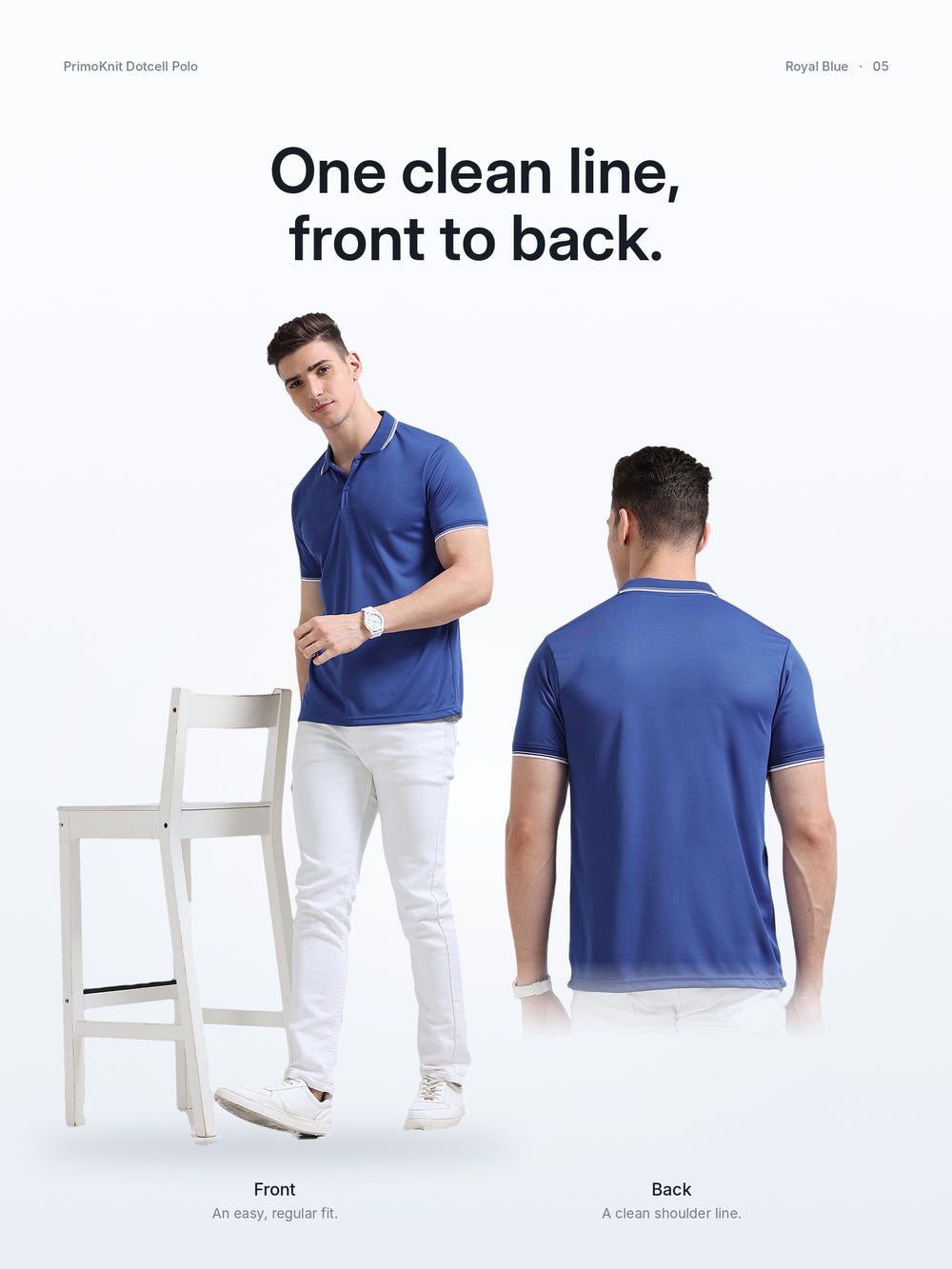 PrimoKnit Dotcell Polo - Royal Blue with White Tipping – Lifestyle