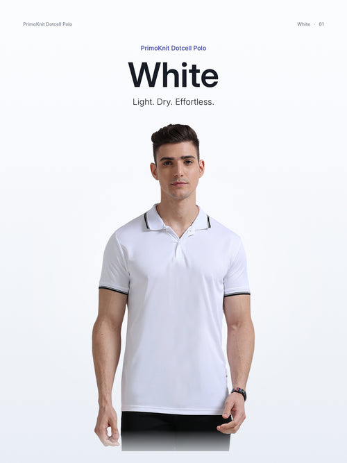 PrimoKnit Dotcell Polo - White with Black Tipping