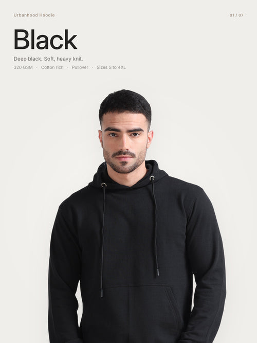 URBANHOOD Premium Hoodies without Zip - Black