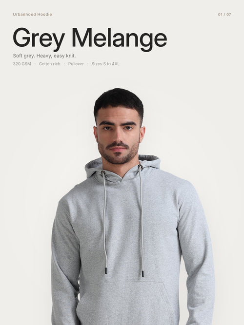 URBANHOOD Premium Hoodies without Zip - Grey Melange