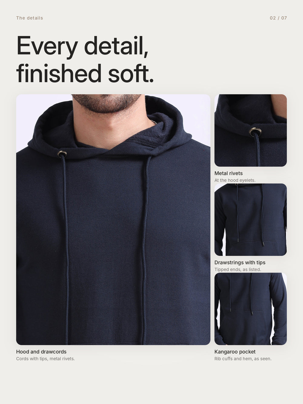 URBANHOOD Premium Hoodies without Zip - Navy Blue – Details