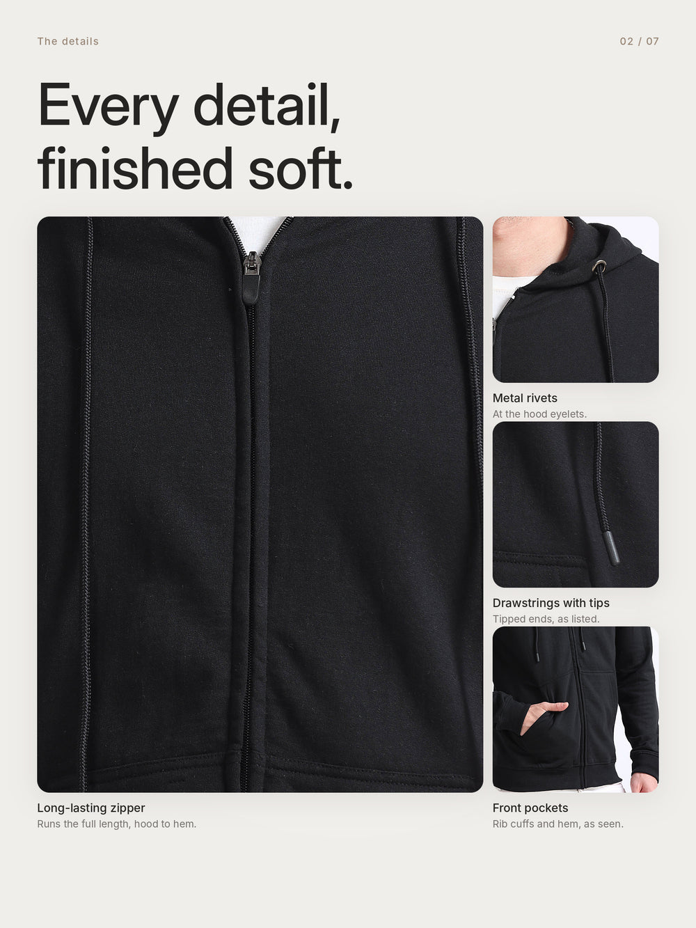 URBANHOOD Premium Hoodies with Zip - Black – Details
