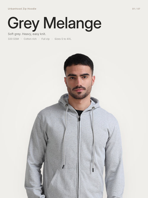 URBANHOOD Premium Hoodies with Zip - Grey Melange