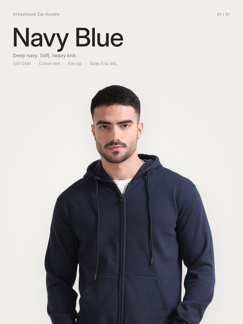 URBANHOOD Premium Hoodies with Zip - Navy Blue